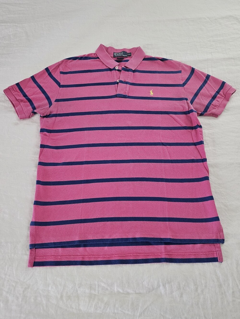 Polo Ralph Lauren Men's Large Pink Navy Striped Polo Shirt Classic Pony Logo